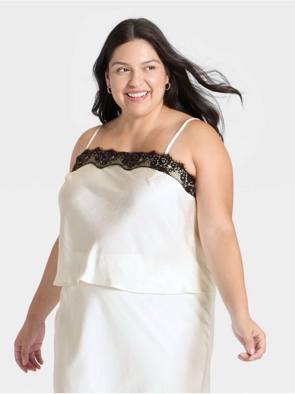 a new day Ivory Slip Cami with Black Lace Accent b154s